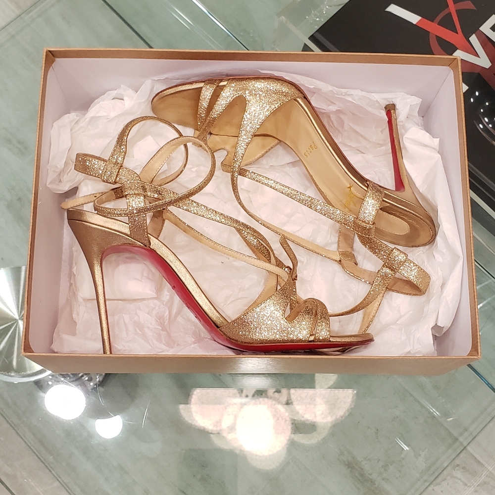 EUC- Christian Louboutin Gold Strappy Heels - Picture 10 of 16